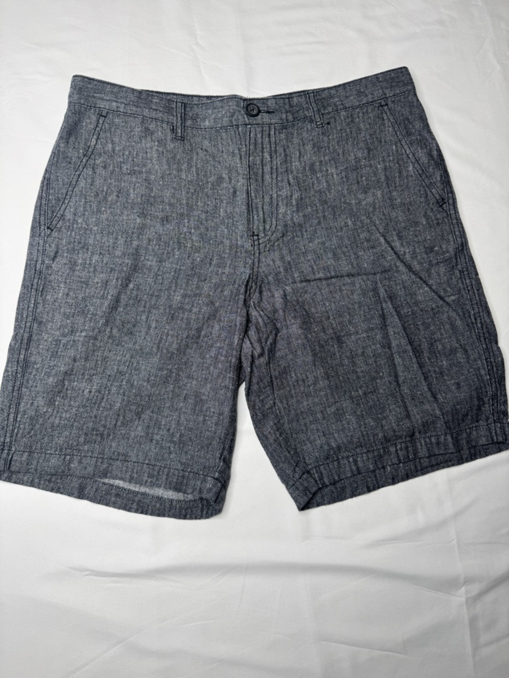 Marc Anthony Linen Cotton Shorts Size 34 Charcoal Gray Flat Front Chino